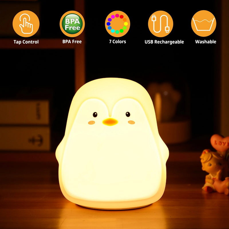 Nette Pinguin Baby Nachtlicht Für Kinder 7 Bunte Schlafzimmer Lampe Led USB Lade Augenschutz Kind Lichter Geschenke_voghion.com