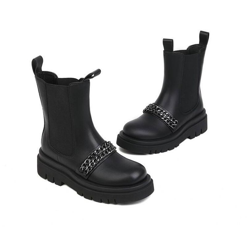 New black platform boots British style booties_voghion.com