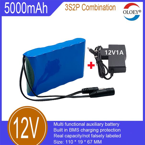 12 V liitiumioonaku, 3S2P, 5000mAh, sisseehitatud BMS laadimiskaitse, kasutatakse välistingimustes valgustamiseks, jalgrattavalgustuse abistamiseks jne._voghion.com