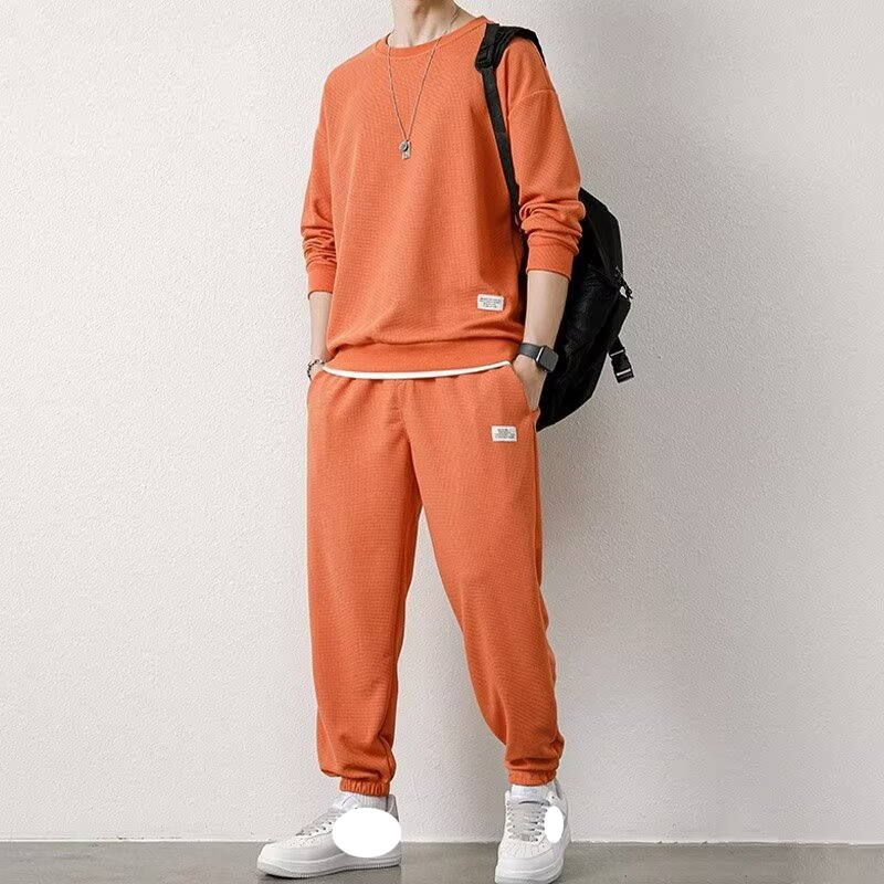 Sports Clothing Men's Waffle Sweatshirt Suit Loose Casual Autumn And Winter New Men's Long Sleeved Sweatpants_voghion.com