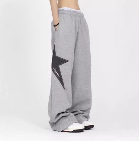 Damenbekleidung Retro Gerade Hose mit weitem Bein Sternnähte Hip Hop Jogging Sporthose Lose Freizeithose Ins_voghion.com