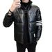 Winter thickened stand-up collar PU leather jacket for boys, trendy and versatile four-stripe slim cotton jacket, bread_voghion.com