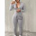 Women's Solid Color Tight-fitting Invisible Zipper Jumpsuit Long-sleeved Trousers Spring And Summer New_voghion.com
