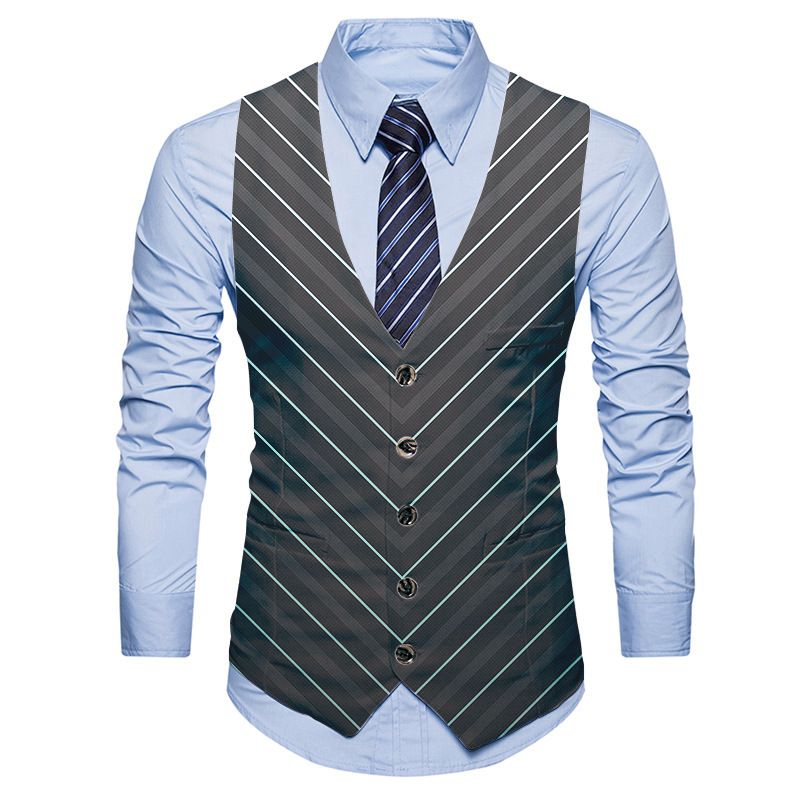 Men's 3D printed plaid men's business casual vest single-breasted suit vest_voghion.com