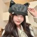 Unique Design Cat Ear Black Beret For Women Sweet Cute Versatile Large Head Circumference Octagonal Cloud Newsboy Hat_voghion.com