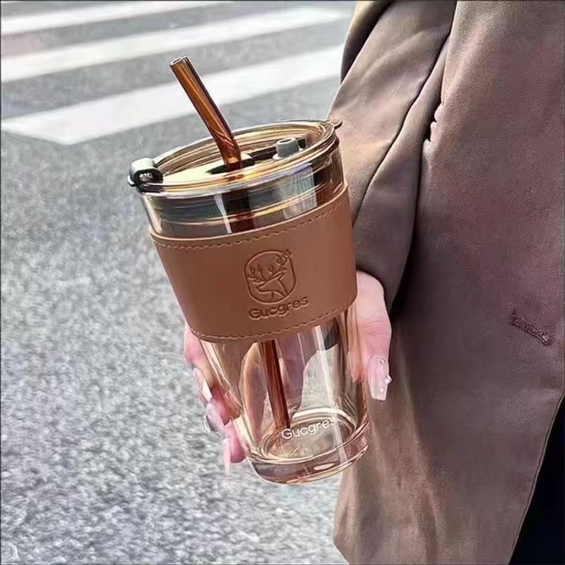 Bamboo Joint High-Value Ins Glass Water Large Capacity Straw Straight Cup Printed Promotional Gift_voghion.com