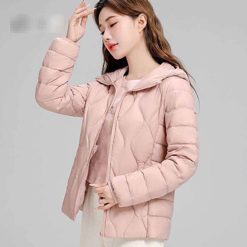 Piumino leggero da donna con cappuccio, cappotto aderente a maniche lunghe, piume d'anatra bianche, moda autunno inverno, strati versatili_voghion.com