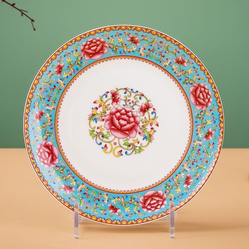 Jingdezhen Enamel Color Fruit Household New Flat Bottom Bone Ceramic Dish Plate Tableware_voghion.com