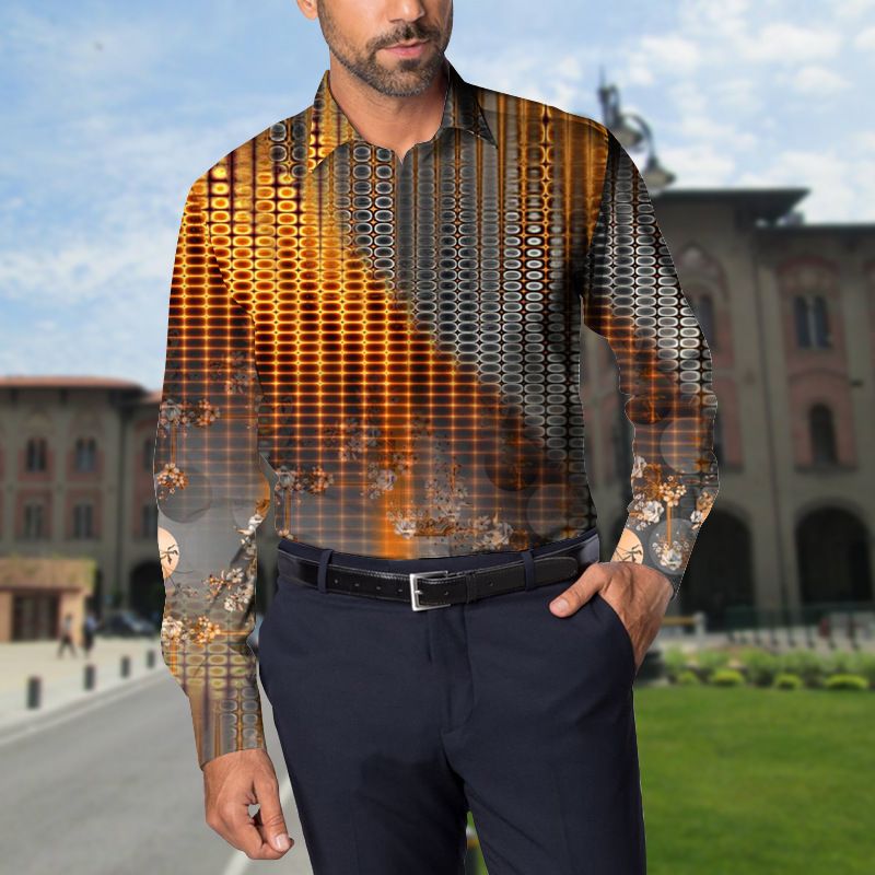 Camicia a maniche lunghe casual slim fit con stampa a risvolto primaverile di vendita calda_voghion.com