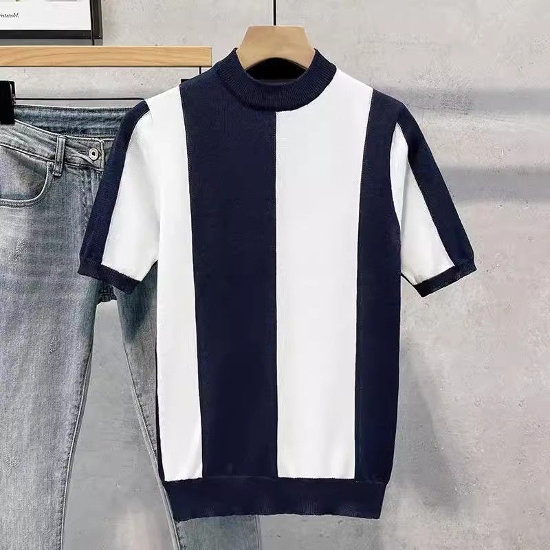 Ropa para hombres 2024 suéter de manga corta de punto de celebridad de red para hombres camiseta de seda de hielo de media manga casual de marca para hombres camisa de fondo_voghion.com