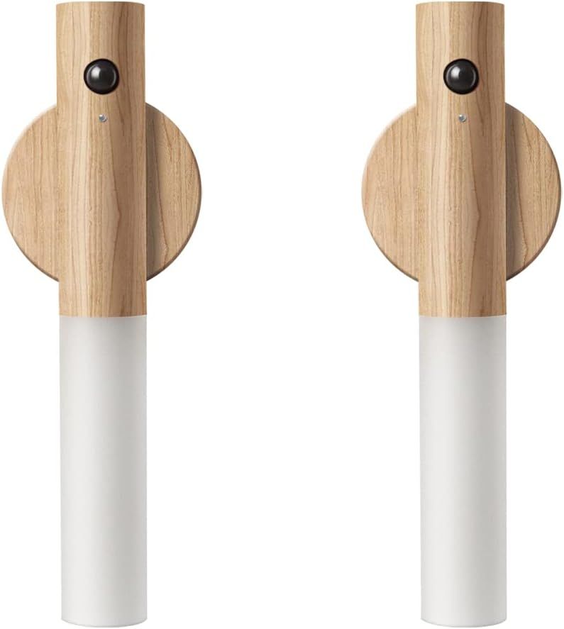 Wooden LED Night Lights Plug Into Wall Motion Sensor Indoor Magnet Body Rechargeable Wall Mounted Torch Light (White Ash Wood 2PCS)_voghion.com