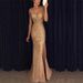 2025 Autumn Winter New Split Gold Foil Long Dress Evening Gown_voghion.com
