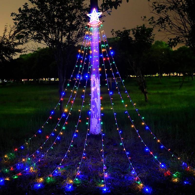 Lámpara de cascada de estrella de cinco puntas, lámpara de agua LED, lámpara de meteorito, lámpara de estrella, diseño de jardín, lámpara de decoración navideña, lámpara colgante_voghion.com