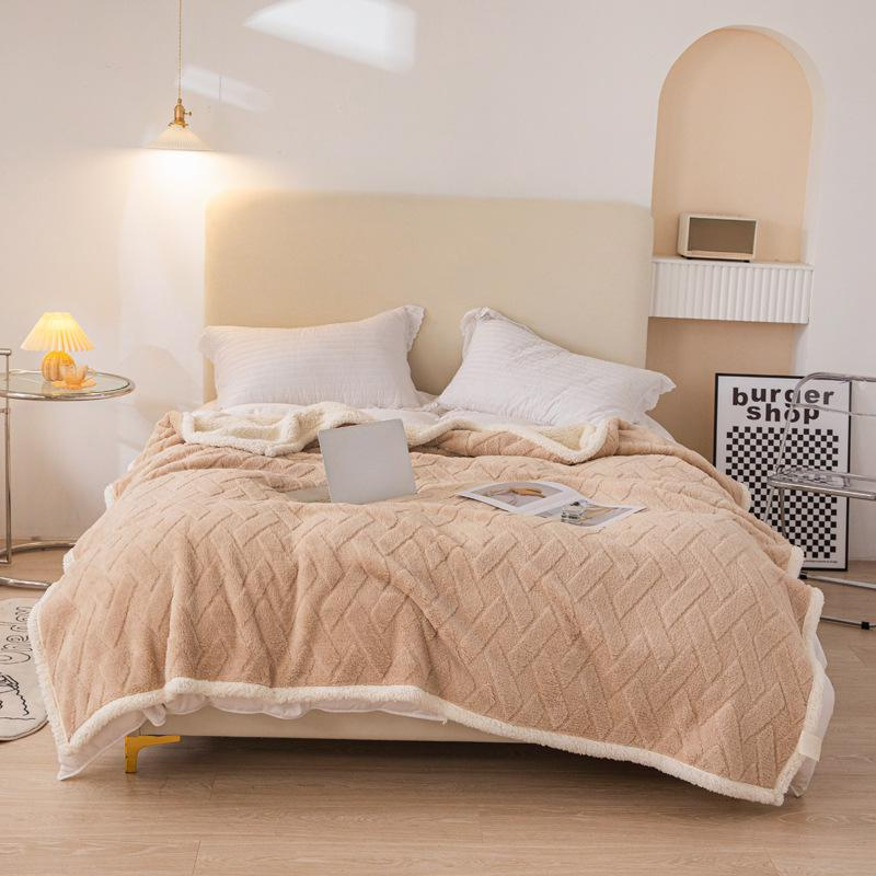 Minimalistische doppellagige Taf-Fleecedecke, wendbarer Sherpa-Überwurf mit dezentem Muster, weiche Allzweckdecke für Sofa, Nickerchen, Schulterwickel_voghion.com