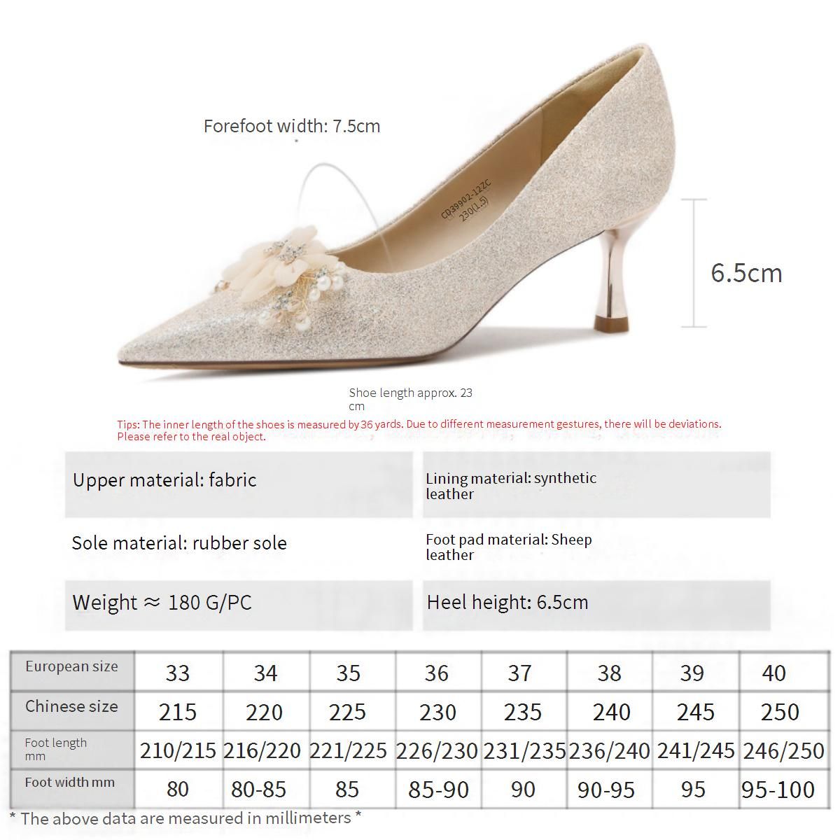 Cameido Women's Champagne Glitter Pointed-Toe Stiletto Heels - 6.5CM Height, Rubber Sole, 0.5 Thin Heel_voghion.com