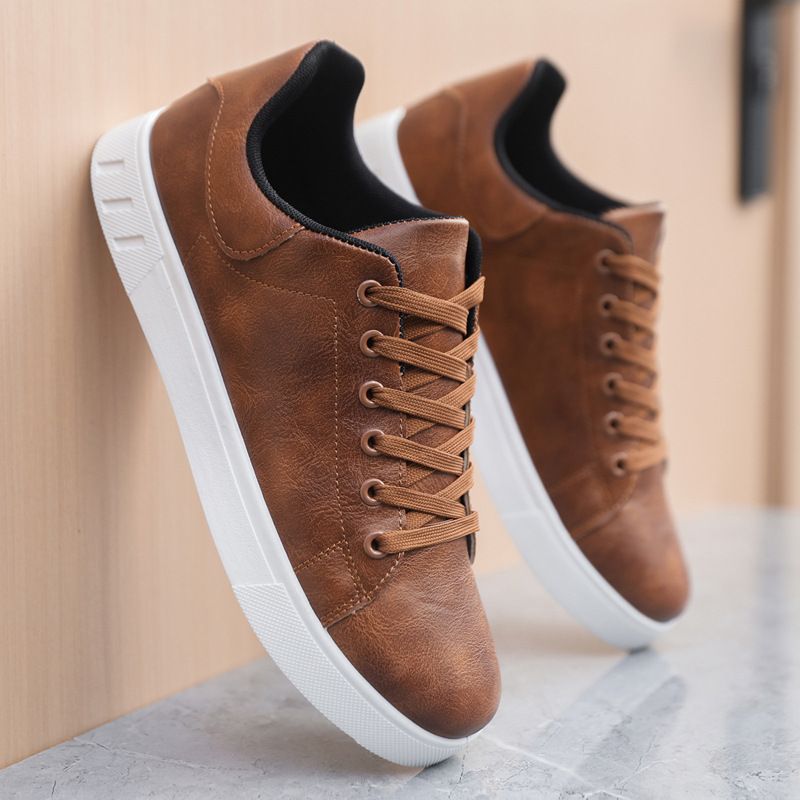 Große Größen, schlichte Herren-Lederschuhe im Business-Stil; vielseitige Sneaker mit flacher Sohle für die Freizeit; Ganzjahres-Schnürschuhe aus Leder._voghion.com