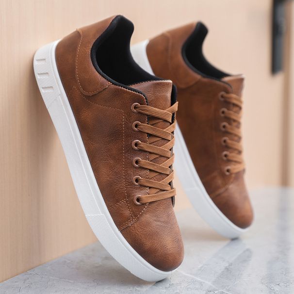 Große Größen, schlichte Herren-Lederschuhe im Business-Stil; vielseitige Sneaker mit flacher Sohle für die Freizeit; Ganzjahres-Schnürschuhe aus Leder._voghion.com