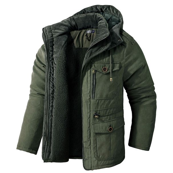 Parkas épais pour hommes, veste d'hiver chaude, manteaux polaire en cachemire, militaire d'extérieur rembourré en coton, coupe-vent à capuche_voghion.com