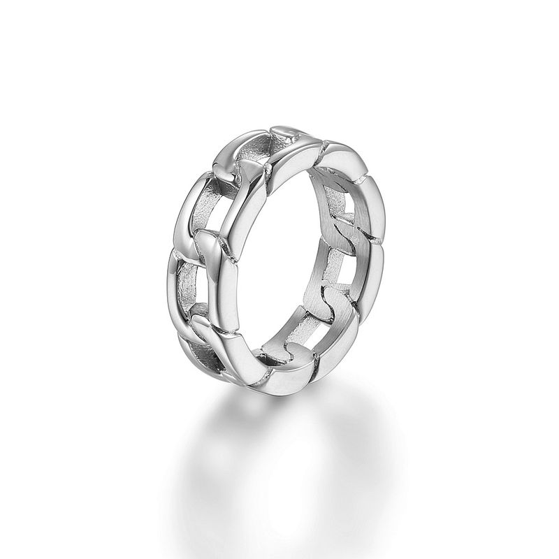 Anello alla moda in acciaio al titanio con catena cubana, accessorio versatile per la mano, stile street, hip-hop, unisex._voghion.com