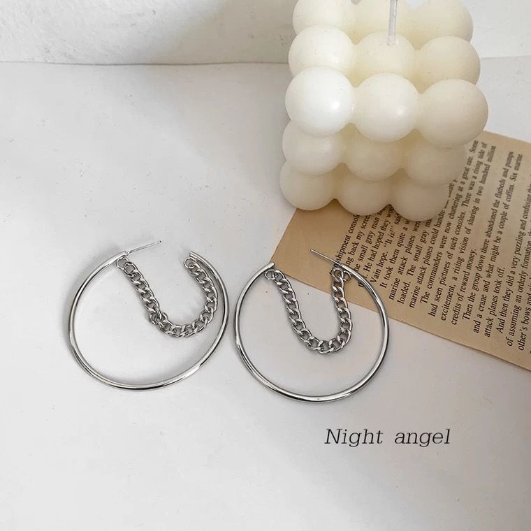 2020 New Trendy Hoop Chain Earrings For Women, Hip-Hop Korean Style, Versatile Ear Jewelry_voghion.com