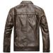 Men's motorcycle style with distressed washed leather jacket stand up collar and plush for men_voghion.com