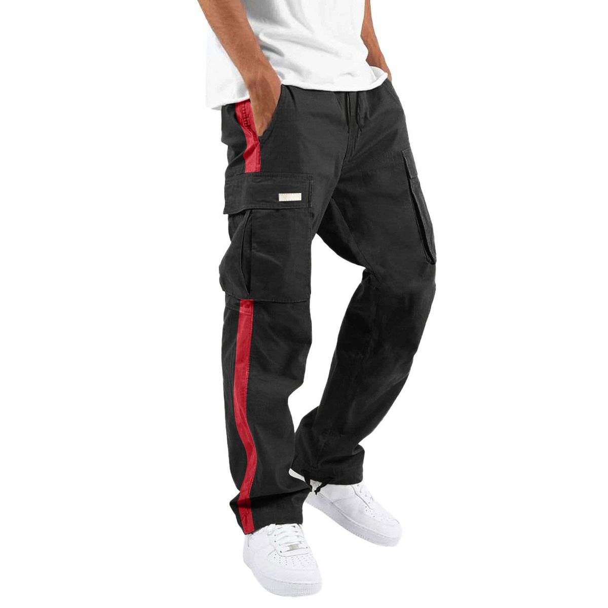 Men's Overalls Drawstring Drawstring Pocket Color Block Trousers_voghion.com