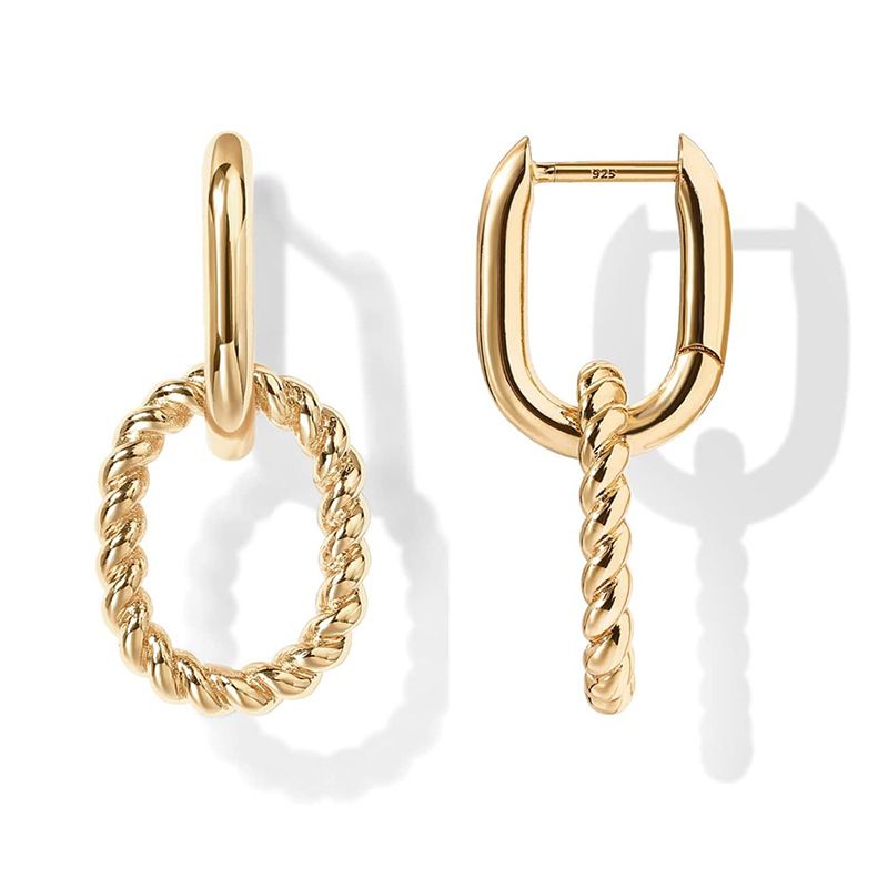 Todelte geometriske twist ovale 14 karat guld koldmetal vind øreclips øreringe til kvinder_voghion.com