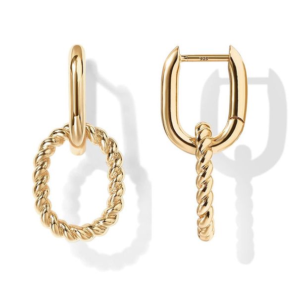 Todelte geometriske twist ovale 14 karat guld koldmetal vind øreclips øreringe til kvinder_voghion.com