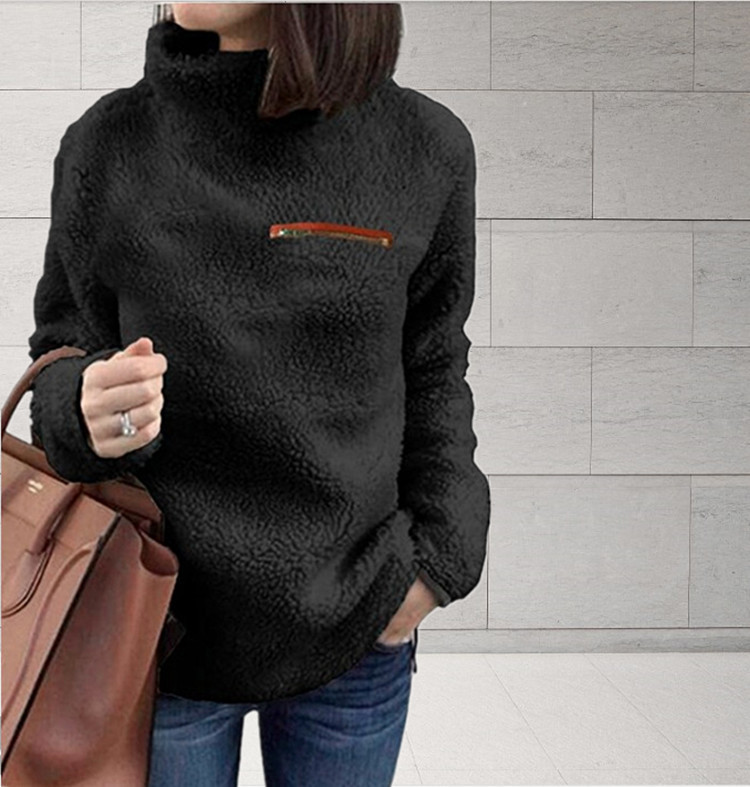 Hauts et pulls chauds à col roulé et fermeture éclair pour femme, mode automne et hiver_voghion.com