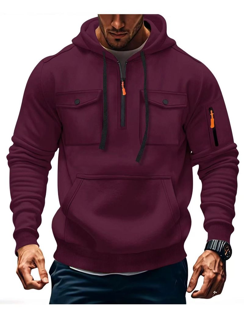 Herbst und Winter Herren Sweatshirt Multi Pocket Kapuze Langarm Plus Samt Jacke Tops Casual Sports_voghion.com