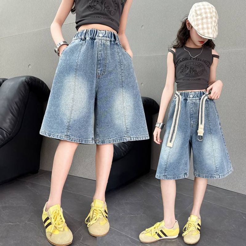Girls' Summer New Woven Waistband Denim Shorts_voghion.com