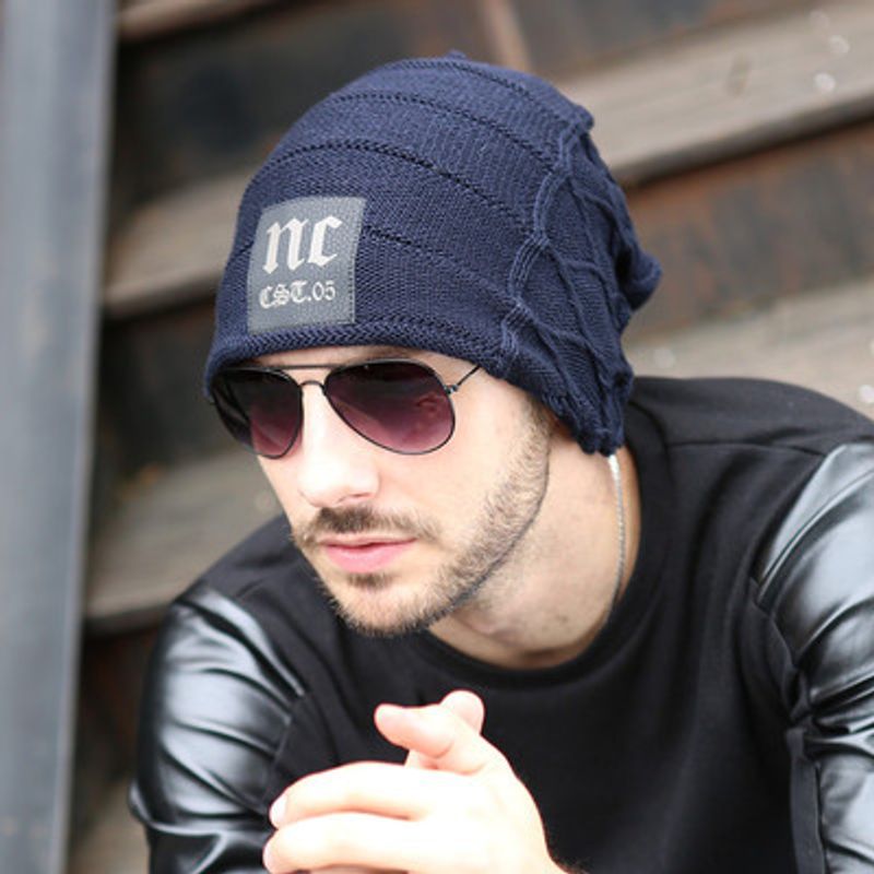 Fashion NC Men's Pullover Outdoor Leather Label Korean Edition Trendy Autumn And Winter Knitted Hat_voghion.com