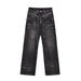 Vintage Patchwork Jeans – Retro Washed Denim mit ausgestelltem Saum (Unisex, Schwarz)_voghion.com