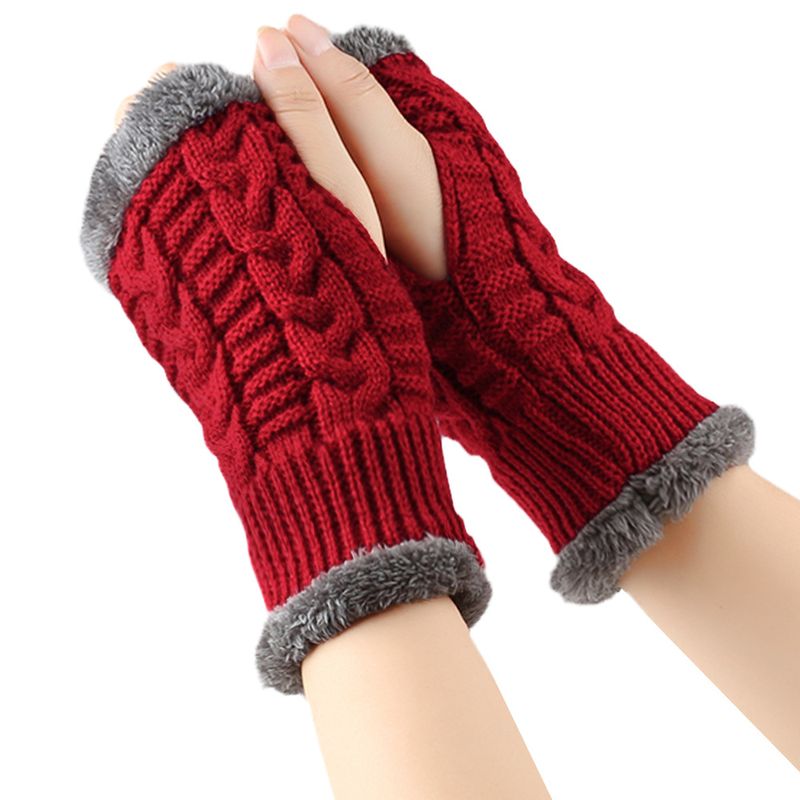 Gants unisexes en laine épaisse Protège-poignets courts Gants courts moelleux Manches en acrylique tricotées et gants en polaire_voghion.com
