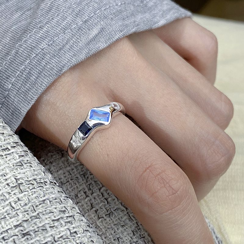 Anello da donna in argento sterling S925 con zirconi di colore irregolare, design semplice e geometrico, versatile, alla moda_voghion.com