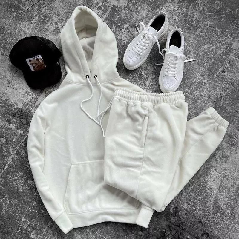 2024 nueva sudadera con capucha de otoño e invierno para hombre, color sólido, deportiva, informal, americana, versátil, conjunto de dos piezas_voghion.com
