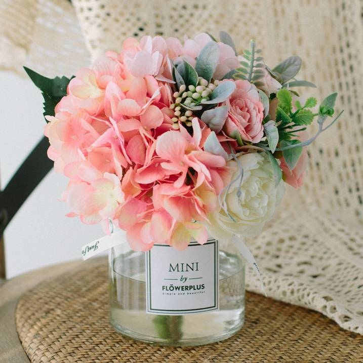 Living room transparent flower vase creative hydrangea artificial flower ornaments table flower art artificial flower set _voghion.com