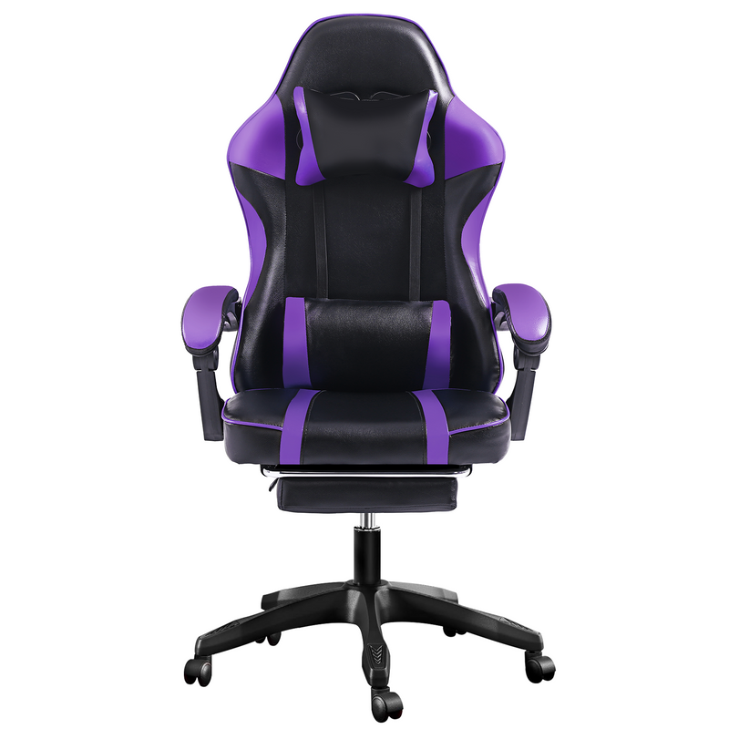 Lilafarbener ergonomischer Gaming-Stuhl mit Fußstütze – 136 kg belastbar, 155° Neigung, PU-Leder, verstellbare Lenden-/Nackenstütze, 360° drehbarer Bürostuhl_voghion.com