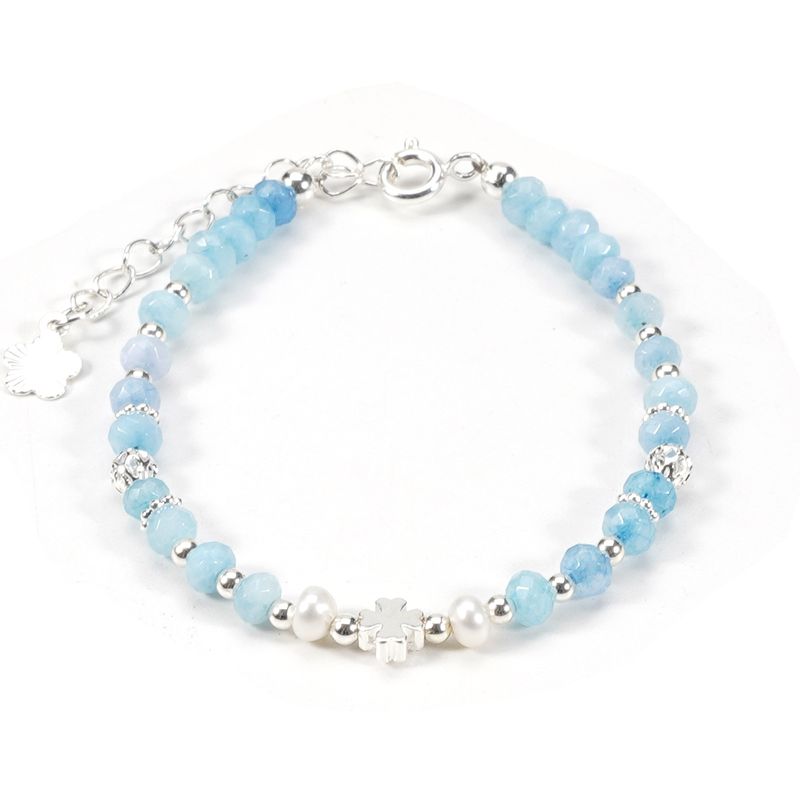 5 cm See blau Kristall vier Kleeblatt Süßwasser Perle Shell Armband Halskette Frauen Set_voghion.com