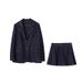 Elegantes Herbst-Bürokleidungsset – Damenblazer und Rockanzug in Marineblau, Baumwoll-Polyester-Mischung für berufliche und legere Anlässe_voghion.com