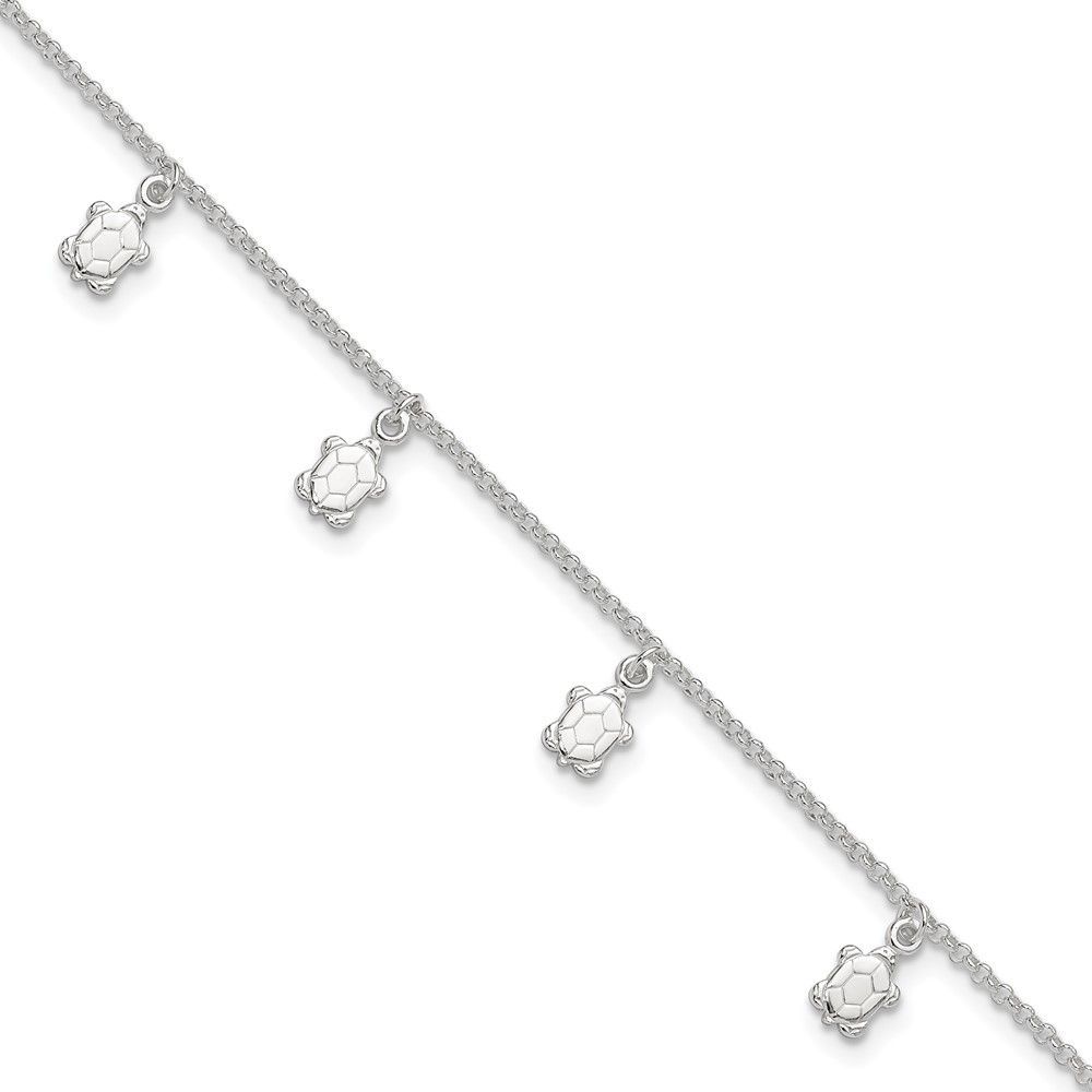 Sterling Silver Polished Turtle 9in Plus 1in Ext. Anklet_voghion.com