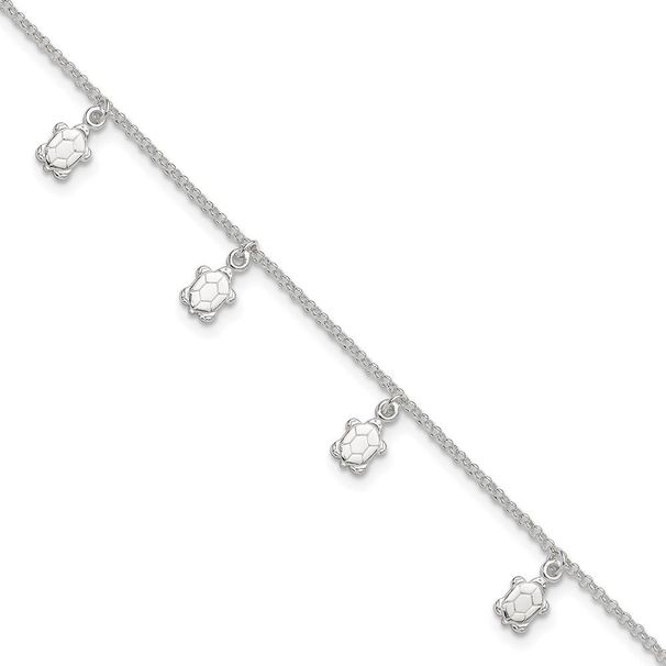 Sterling Silver Polished Turtle 9in Plus 1in Ext. Anklet_voghion.com