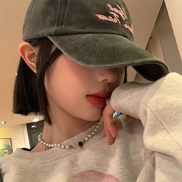 Gorra de béisbol lavada con bordado de letras para mujer, ideal para primavera y verano. Gorra vaquera de visera ancha con circunferencia de cabeza grande._voghion.com