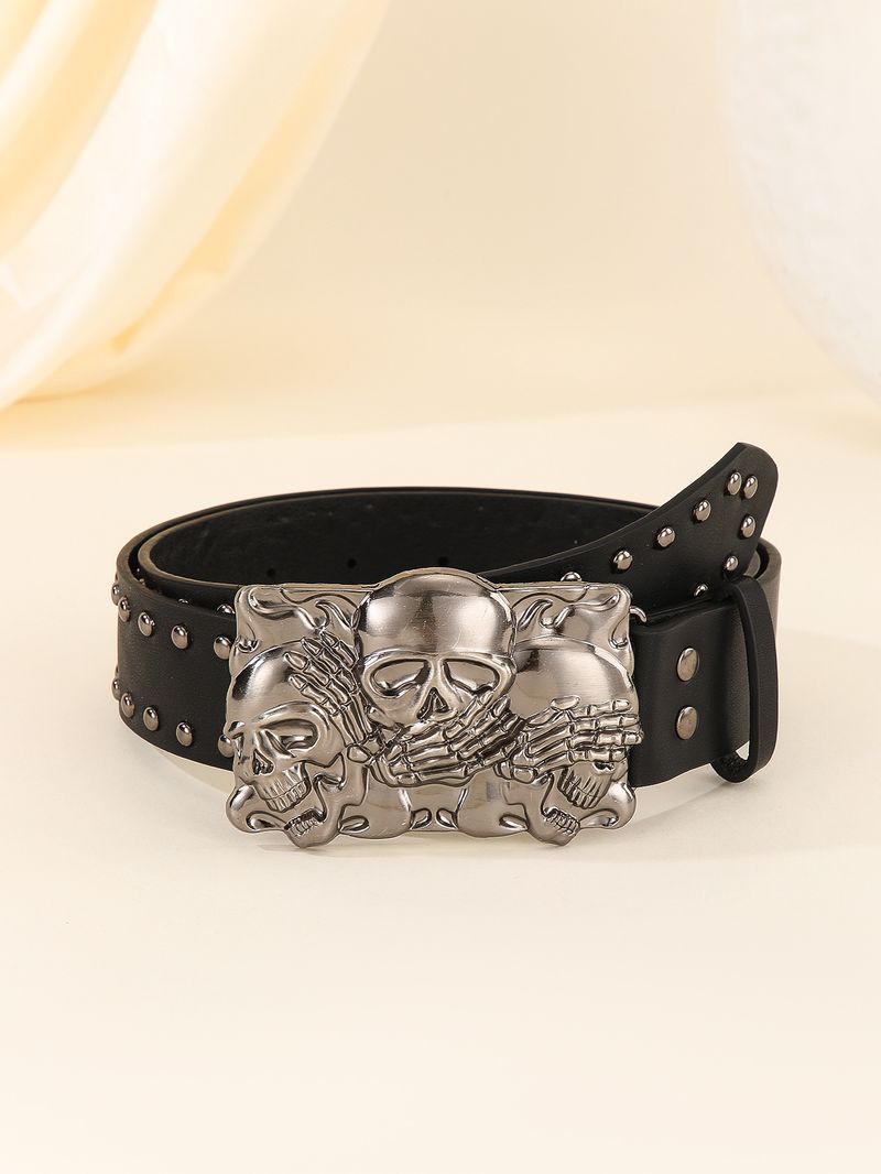 Ceinture tendance pour hommes, nouvelle ceinture décontractée à boutons punk pour jeunes, motif tête de mort personnalisé_voghion.com