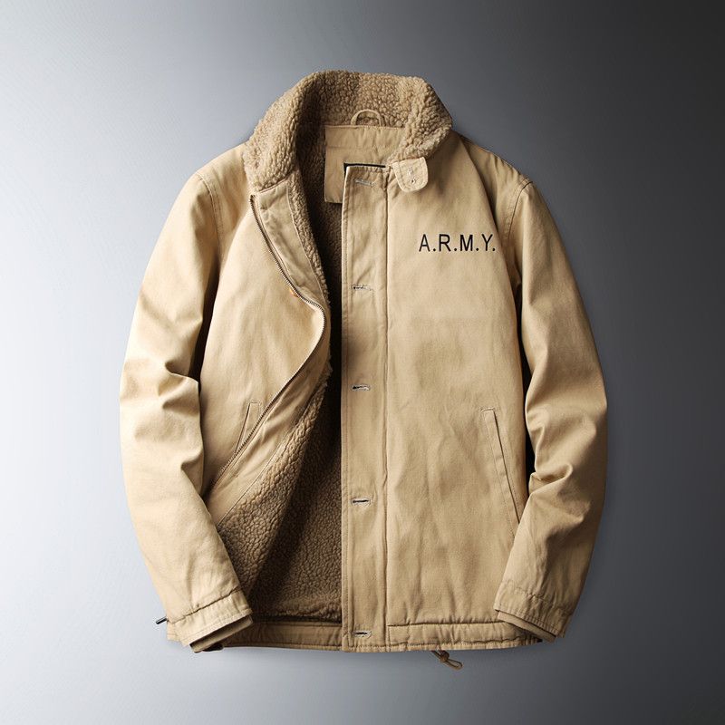 Men's Winter Thickened Cotton-padded Velvet Cotton-padded Vintage Jacket N1 Navy Deck Suit_voghion.com