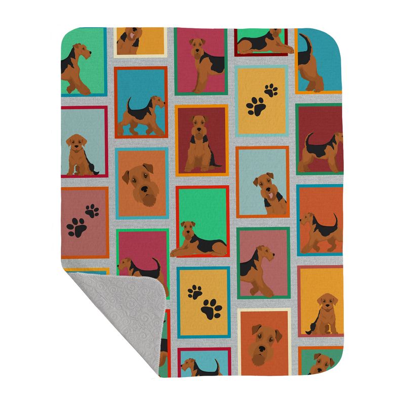 Lots of Airedale Terrier Quilted Blanket 50x60 Artwork Pattern Quilted Throw Blanket for Bed, Couch, Sofa, Soft and Lightweight_voghion.com