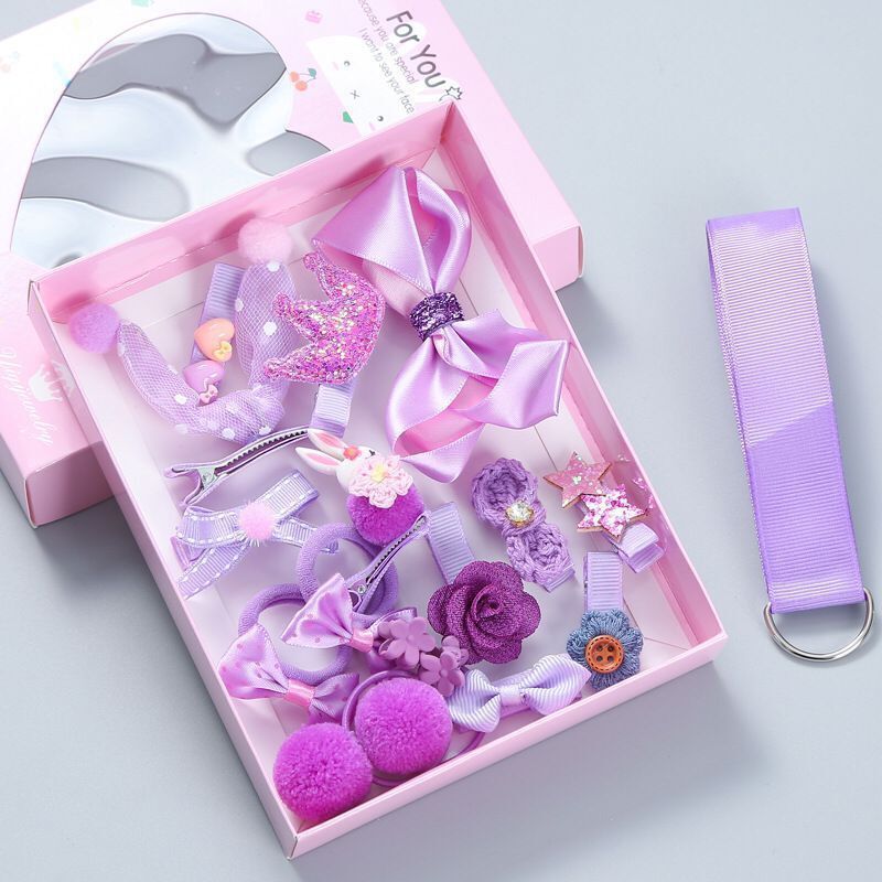 Kinderkleidung, 18-teiliges Set, tragbare Geschenkbox, Haarseil, Prinzessin, kleines Mädchen, Haarseil, Baby-Haarspange, Geschenkbox-Set_voghion.com