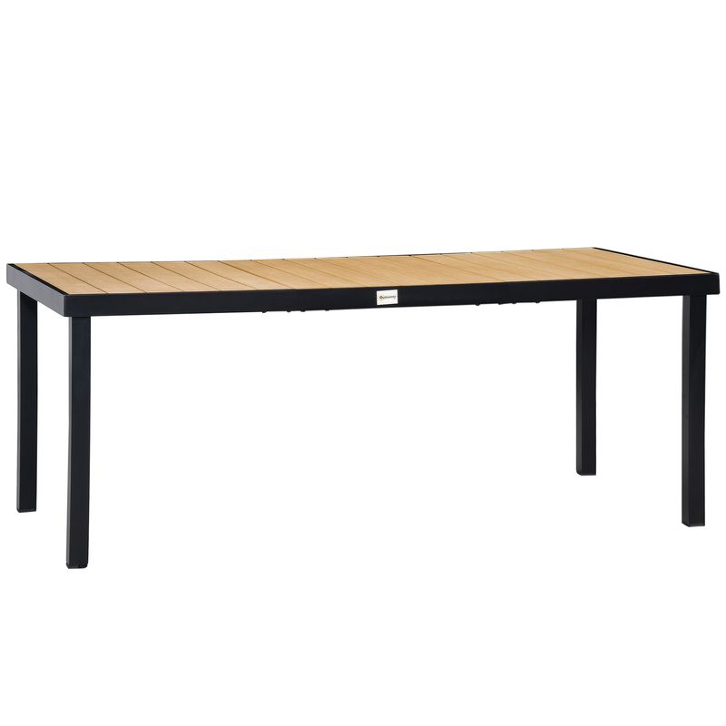 Outsunny 75" x 35" Outdoor Dining Table for 8 People, Rectangular Aluminum Frame Garden Table with All-Weather  Wood Top for Garden, Lawn, Patio, _voghion.com