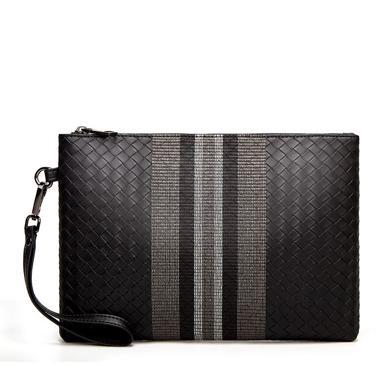 2022 New Woven Striped Men's Handbag Document Business Clutch Bag_voghion.com