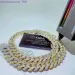 Custom Gold Plated Two Tone Miami Link 14mm 2 Row Vvs Moissanite Cuban Chain Bracelet Pass Diamond Test Men Necklace_voghion.com